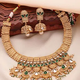 ADIVA 22K Gold Plated Kundan Studded & Beaded Jewellery Set image 2