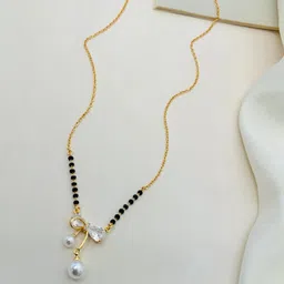 Anouk Gold-Plated Artificial Stones Studded & Beaded Mangalsutra image 3