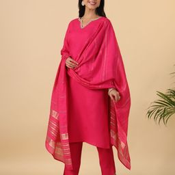 Janasya Women Regular Pure Cotton Kurta with Trousers & With Dupatta-picture-42