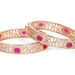 Priyaasi Set Of 2 Gold Plated American Diamond & Crystal-Studded Bangles image 2