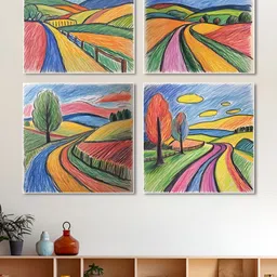 nestroots Blue & Green 4 Pieces Serene Path Lush Landscape Painting Canvas Wall Art-picture-13