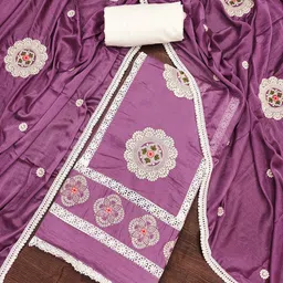 SHADOW & SAINING Floral Embroidered Pure Silk Unstitched Dress Material-picture-30