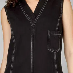 COSMIC TRIO V-Neck Utility Pockets Denim A-Line Dress image 3