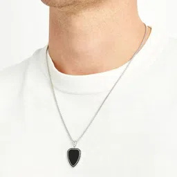 P. R. PRINTS Men 925 Sterling Silver-Plated Stone Studded Heart Shaped Pendant With Chain-picture-13