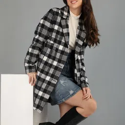Roadster Women Checked Polyester Regular Fit Trench Coat-picture-15
