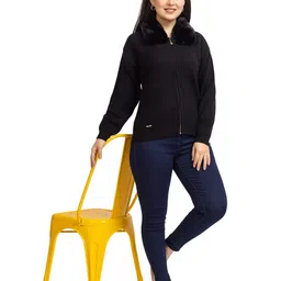 LASOON Women Woollen Cardigan with Zip Detail Detail image 2