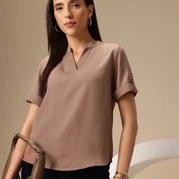 Chemistry Mandarin Collar Roll-Up Sleeves Top-picture-12