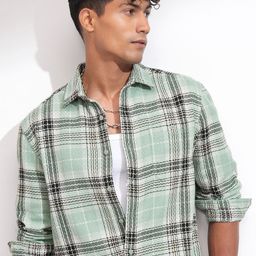 HIGHLANDER Men Comfort Relaxed Fit Cutaway Collar Tartan Checked Cotton Casual Shirt-picture-8