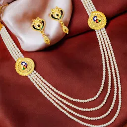LUCKY JEWELLERY Gold Plated Meenakari Peacock Design Layered Jewellery Set image 3