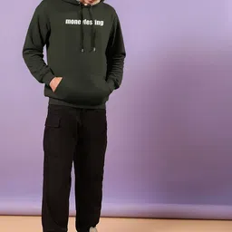 MaverIQ Men Typography Printed Hooded Sweatshirt image 2