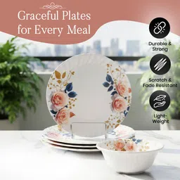 golden fish Pack of 12 Melamin 12 Pieces Dinner Set – Durable, Stylish,Crockery Set for Dining & Gifting Dinner Set image 2