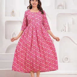 FEMARY Floral Printed Pure Cotton Maternity Fit & Flare Midi Dress-picture-56
