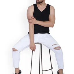 SLOWLORIS Pack Of 2 Sleeveless Bio Washed Combed Cotton Gym Vests image 5