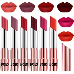 VOLO Set Of 6 Creme Matte Lipsticks 3.5g- Peach-Plum-Tomato Red- Maroon-Passion Pink-Coral image 1