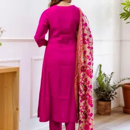 KALINI Women Floral Embroidered Regular Thread Work Kurta with Trousers & With Dupatta image 2