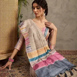 Anouk Striped Satin Tussar Saree image 2