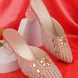 BAESD Women Embellished Beaded Round Toe Block Heels Mules-picture-14