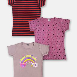Here&Now x Game Begins Girls Set of 3 Pure Cotton Printed T-shirts-picture-44