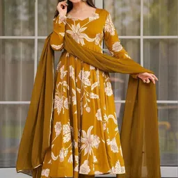 AG TEXTILE Women Floral Printed Panelled Chanderi Cotton Kurta with Trousers & With Dupatta-picture-15