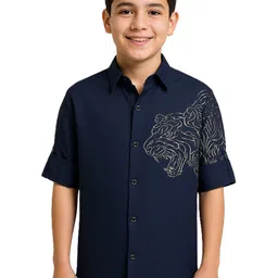 CHARCHIT Boys Comfort Fit Graphic Printed Spread Collar Cotton Casual Shirt-picture-34