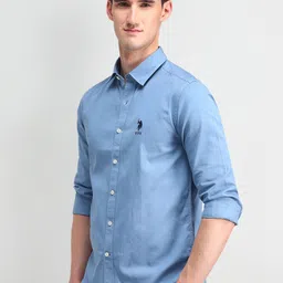 U.S. Polo Assn. Denim Co. Men Manhattan Spread Collar Solid Cotton Slim Fit Casual Shirt-picture-25