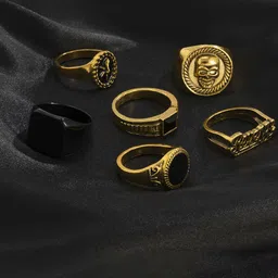 StyleCast x Revolte Men Pack Of 6 Gold-Plated Stone Studded Finger Rings-picture-54