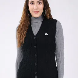 Monte Carlo Women V Neck Sleeveless Cable Knit Woollen Cardigan-image-34
