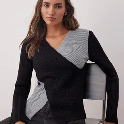 Trendyol Women Colourblocked V-Neck Wrap Pullover-picture-17