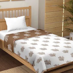 CHICERY Brown & White Floral Printed AC Room 210 GSM Cotton Double Bed Dohar-image-50