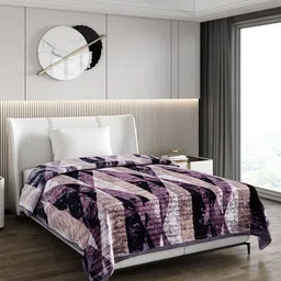 Monte Carlo Purple & White Geometric Printed Heavy Winter Single Bed Blanket 950 GSM-picture-18