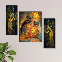 sndart Set of 3 Radha Krishna Modern Art Wall Paintings For Living Room Digital Reprint 11.9 inch x 18 inch Painting-picture-44