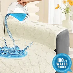 DREAM CARE Cream-Coloured & Cream-Coloured Printed 1 Piece Sofa Cover image 5