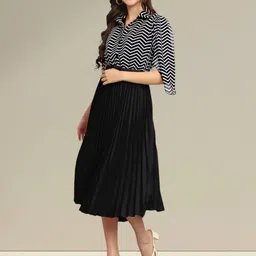 Raiyani Fashion Striped Applique Georgette Fit & Flare Midi Dress image 2