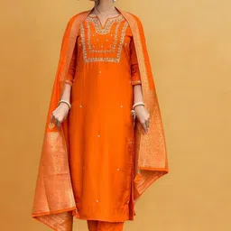 CREEPER Women Ethnic Motifs Embroidered Thread Work Kurta with Trousers & Dupatta image 5