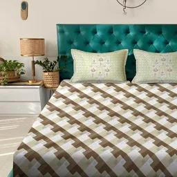 Klotthe Brown & White Geometric Printed 400 TC Cotton King Bedsheet Set 2.70 m x 2.70 m image 2