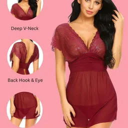 LoveAasan Self Design Open Back Baby Doll with Briefs image 2