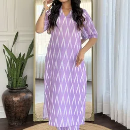 KALINI Women Abstract Printed Regular Straight Calflength Kurta with Trousers image 4