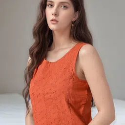 Roadster Pure Cotton Embroidered Top with Solid Skirt image 4