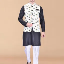 PRINTINDIA Mandarin Collar Pure Cotton Kurta With Trousers & Nehru jacket-picture-23