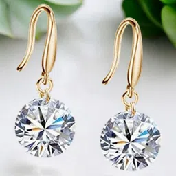Nilu's Collection Gold-Plated Contemporary Cubic Zirconia Drop Earrings-picture-18