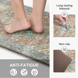 Deoxys 2-Pcs Brown & Blue Printed Antiskid Printed Anti-Skid Floor Mats & Dhurries image 2
