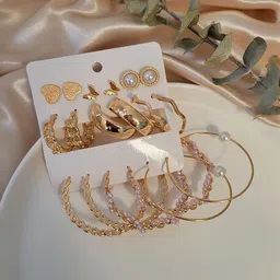 Zaphariq Set Of 9 Silver-Plated Pearls Beaded Circular Hoop Earrings image 2