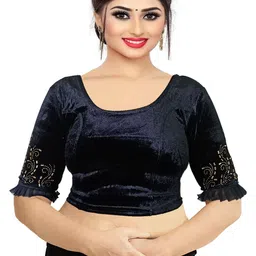 PU FASHION Women Readymade Stone Work Design Stretchable Velvet Blouse-picture-16