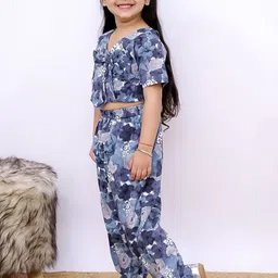 UNBIND Girls Floral Printed Pure Cotton Top & Trouser Clothing Set image 4