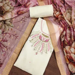 SAINOOR Floral Embellished Beaded Pure Silk Semi-Stitched Dress Material-picture-44