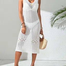 JC Mode Self Design V-Neck Swimwear Cover Up Top-image-61