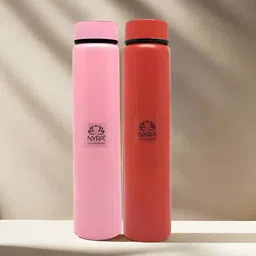 Nyra Kitchenware Red & Pink Set of 2 Stainless Steel Printed Single Wall Vacuum Water Bottle-image-59