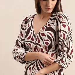 Vero Moda Women Abstract Printed V-Neck A-Line Midi Dress image 4