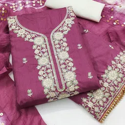 BlissFlair Floral Embroidered Sequinned Chanderi Silk Unstitched Dress Material-picture-31