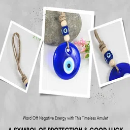 LINENSUTRA Blue & White Evil Eye Hanging Glass Windchimes image 3